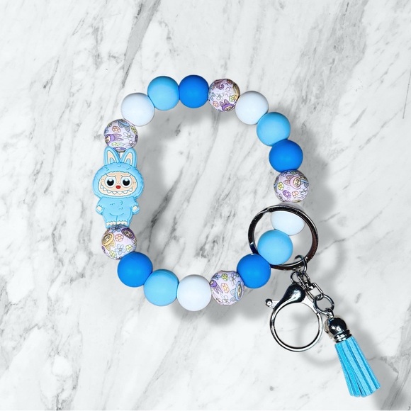 Handmade Accessories - Labubu Blue The Monsters Beaded Wristlet Keychain